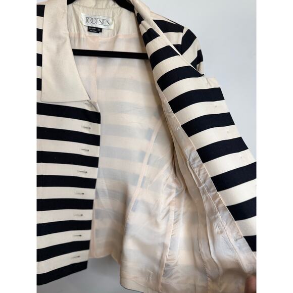 Vintage Tootsies Silk Blazer – Size 6 Black & White Striped Statement Jacket – - Picture 4 of 16